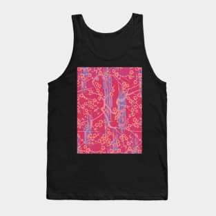 BLUE PINK SAKURA FLOWERS  Antique Japanese Floral Pattern Tank Top